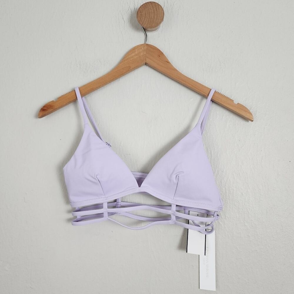 Jonathan Simkhai Eunice Strappy Cage Bikini Top Lupine Purple Padded NWT Medium